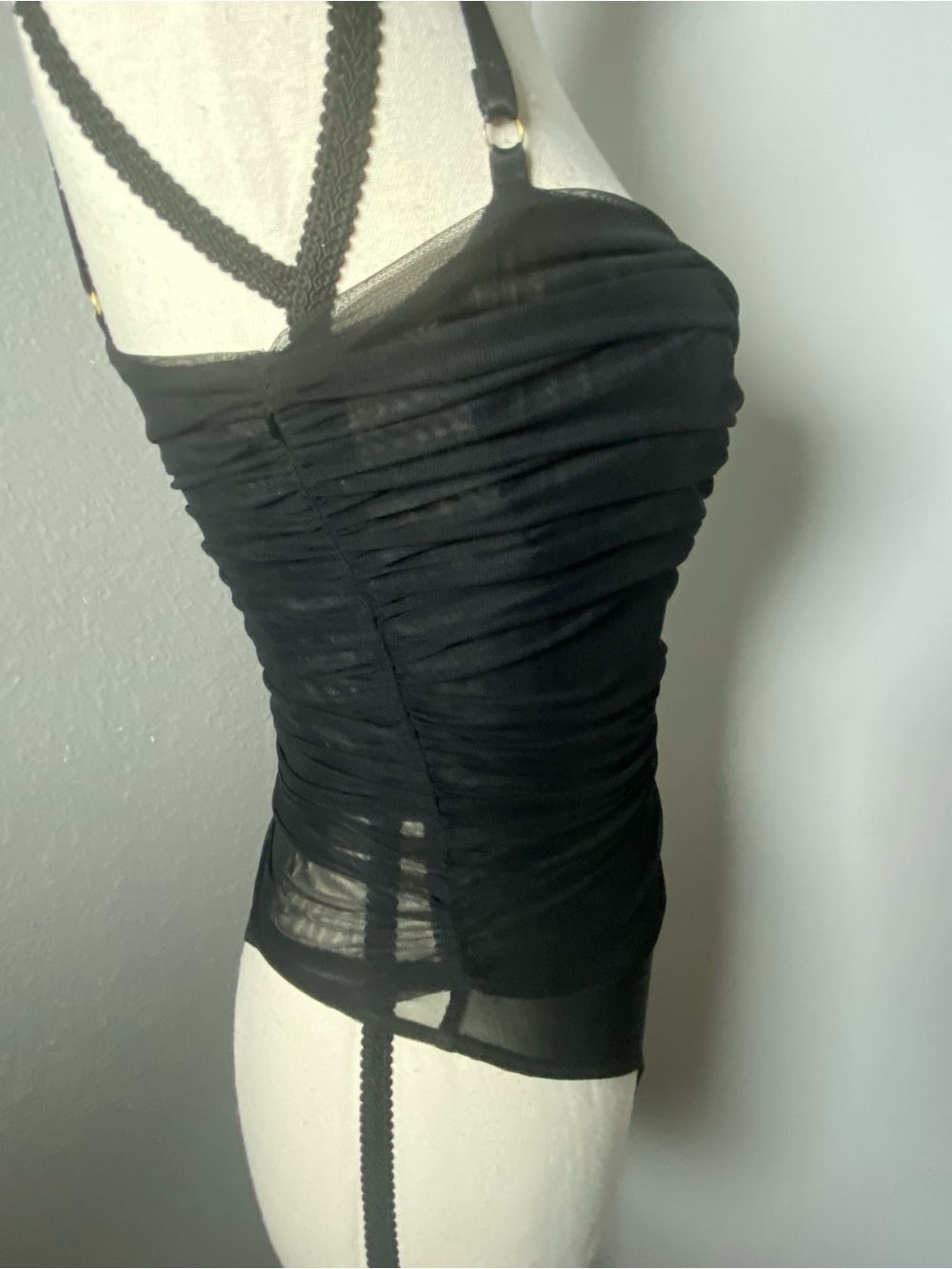 House of CB Black Ruched Mesh Corset Bodysuit Size Small - Picture 5 of 9